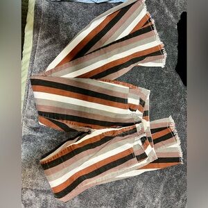 Striped bootcut jeans.